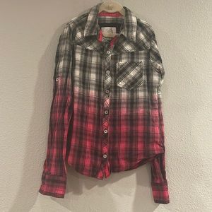 Justice long sleeve plaid ombré button down shirt, Sz 10